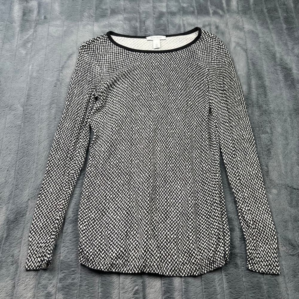 White House Black Market Chevron Knit Top Elbow Patches Black White XS